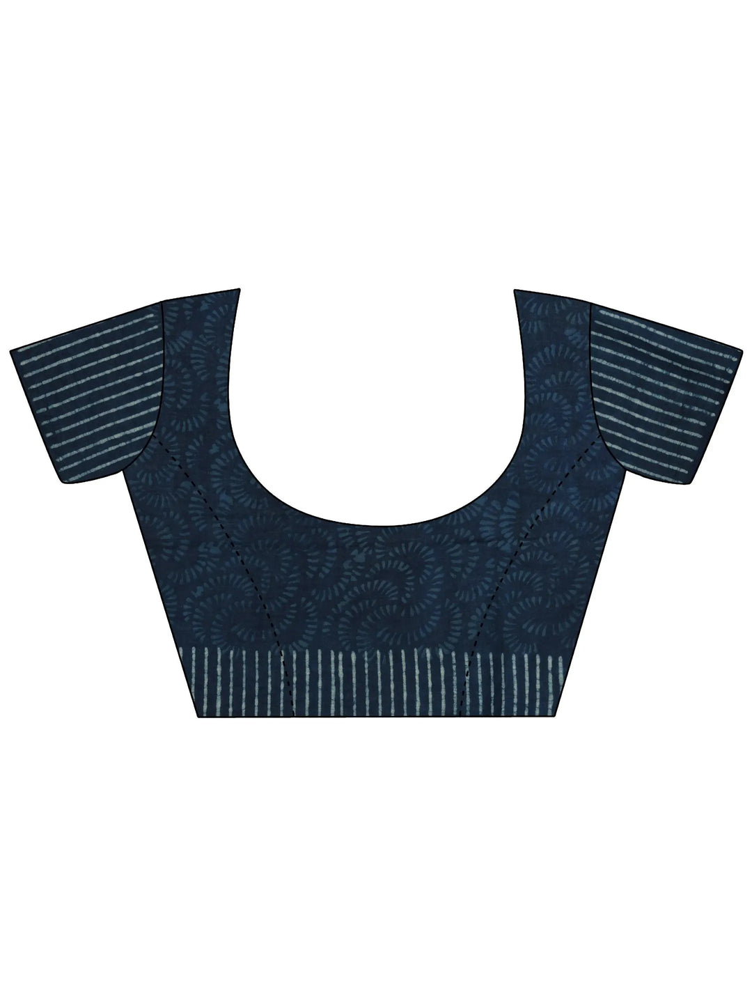 Indigo Printed Cotton Saree With Unstitched Blouse Piece 