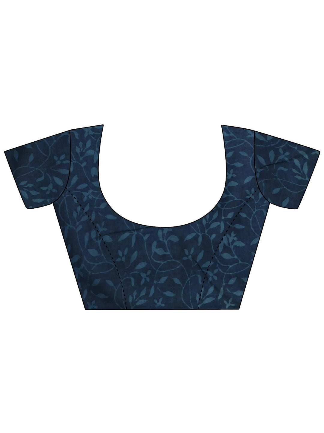 Indigo Printed Cotton Saree With Unstitched Blouse Piece 