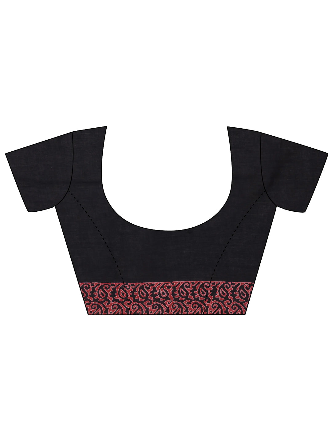  Black Printed Cotton Saree With Unstitched Blouse Piece 