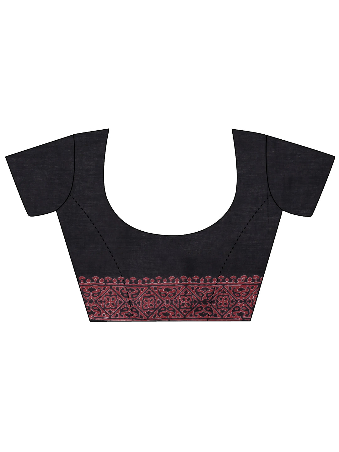  Black Printed Cotton Saree With Unstitched Blouse Piece 
