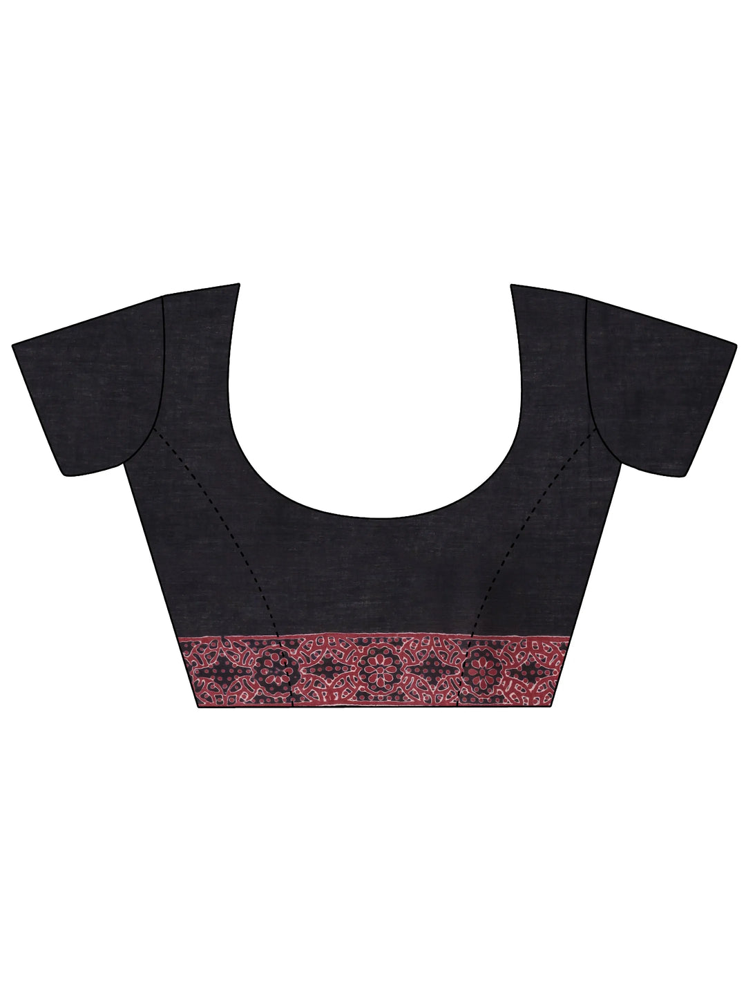  Black Printed Cotton Saree With Unstitched Blouse Piece 