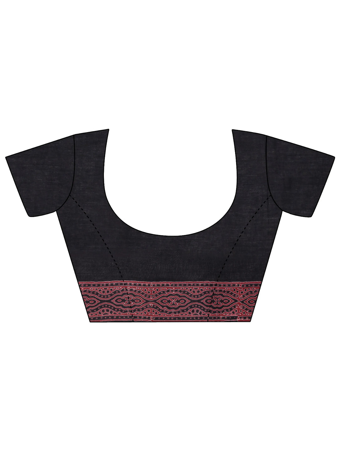  Black Printed Cotton Saree With Unstitched Blouse Piece 