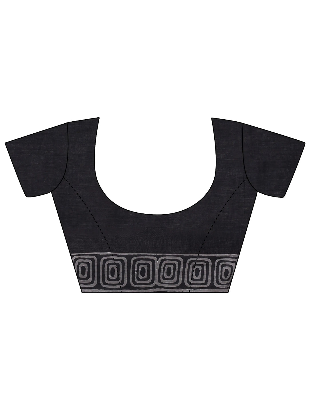  Black Printed Cotton Saree With Unstitched Blouse Piece 