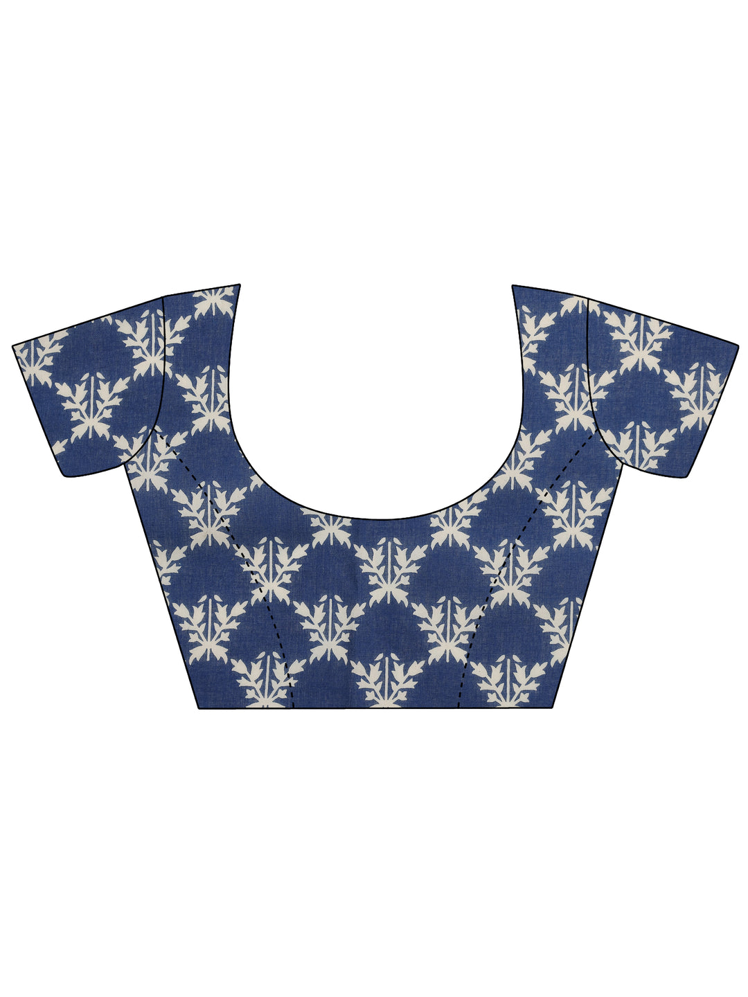  Indigo Printed Cotton Saree With Unstitched Blouse 