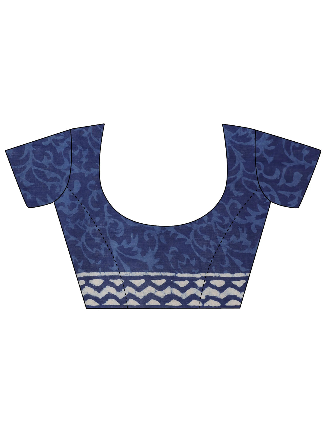  Indigo Printed Cotton Saree With Unstitched Blouse Piece 