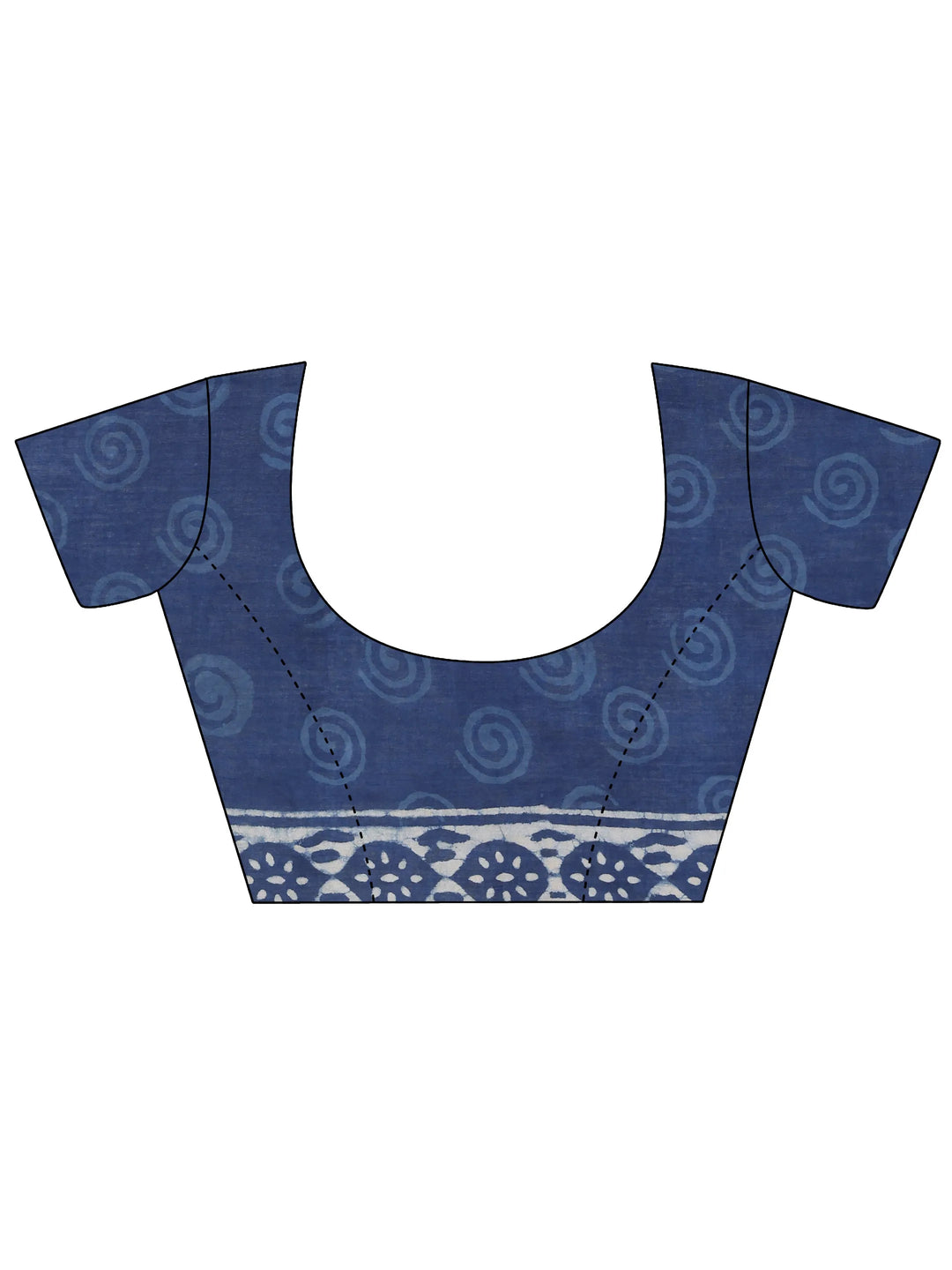  Indigo Printed Cotton Saree With Unstitched Blouse Piece 