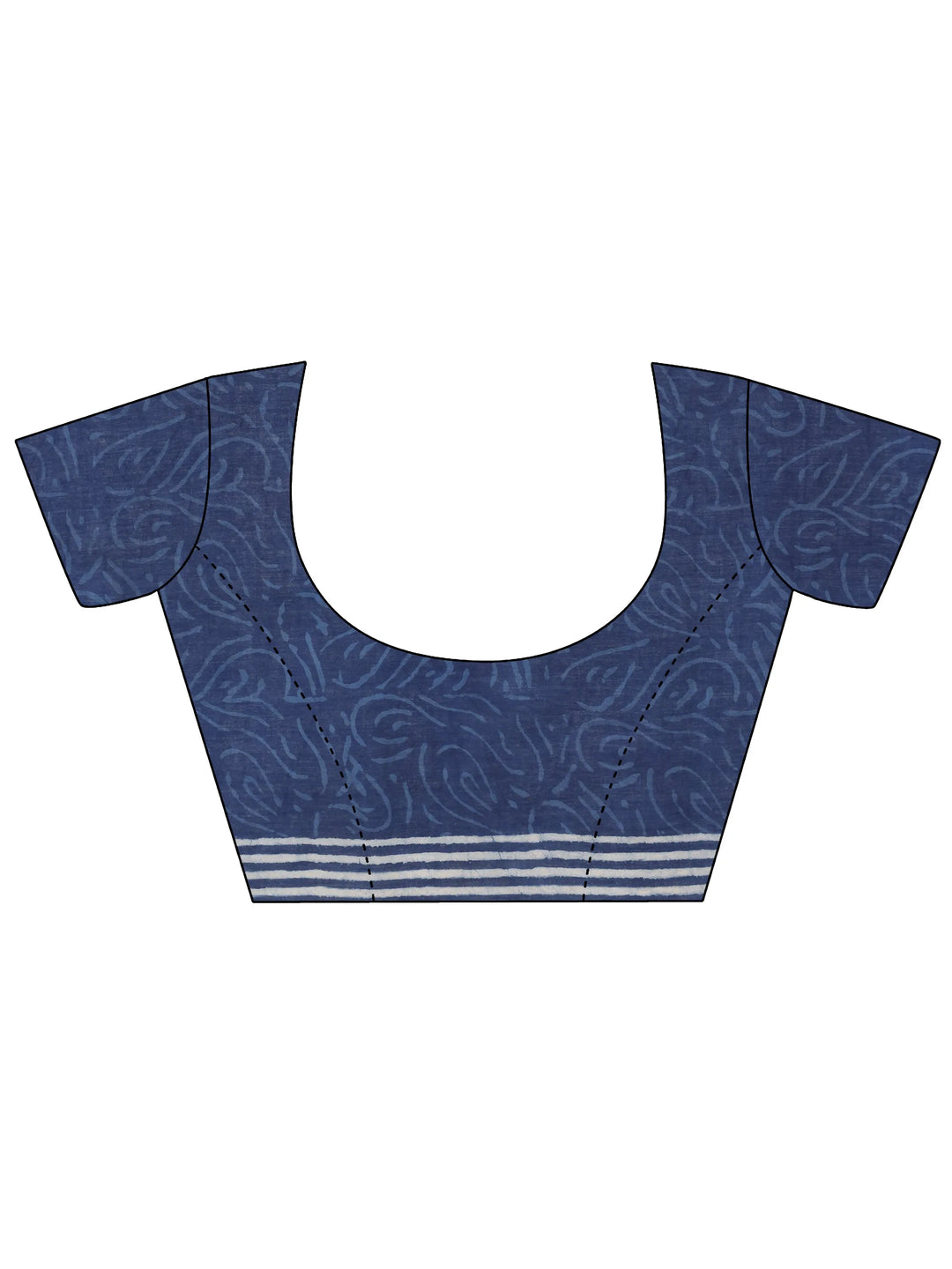  Indigo Printed Cotton Saree With Unstitched Blouse Piece 