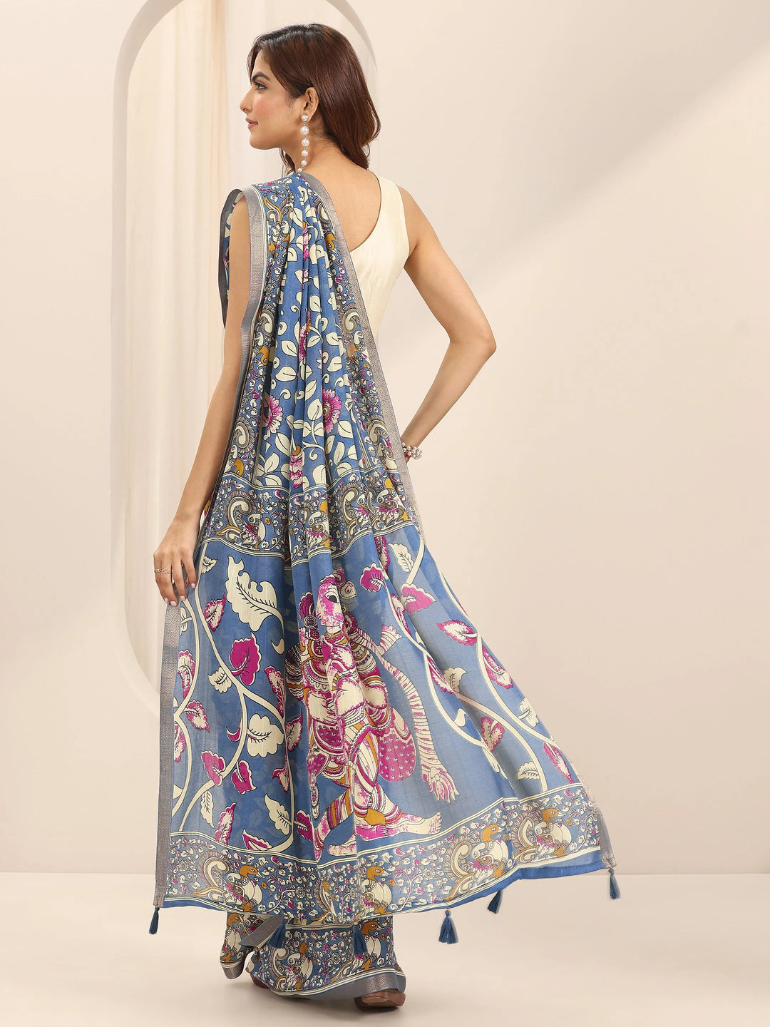  Blue Printed Georgette Saree With Unstitched Blouse Piece 