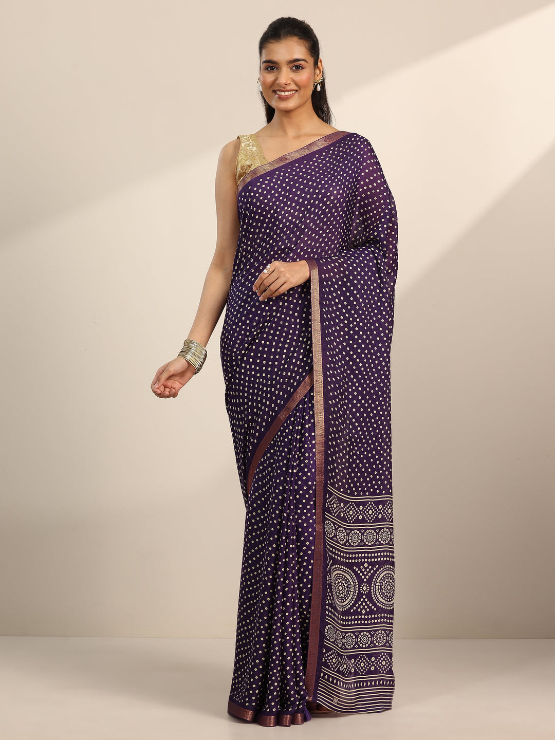  Purple Printed Georgette Saree With Unstitched Blouse Piece 