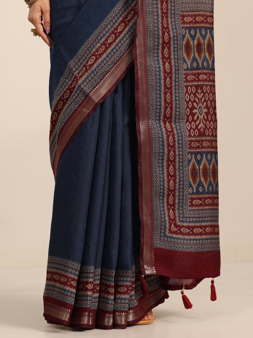  Blue Solid Cotton Silk Saree With Unstitched Blouse Piece 