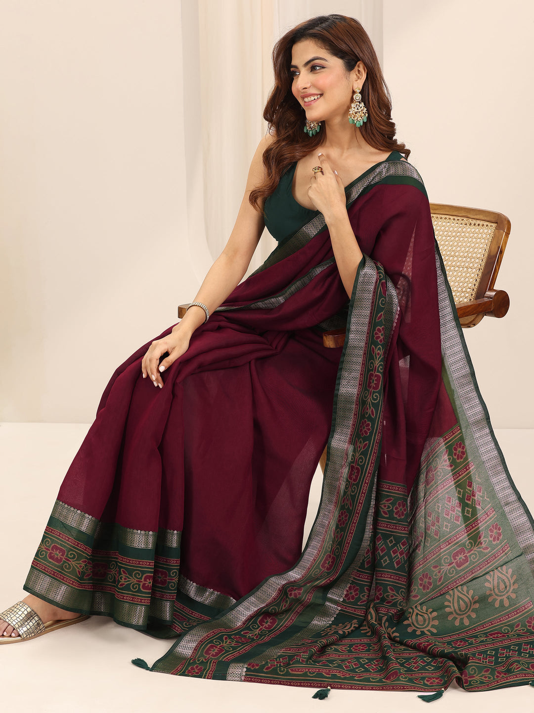 Red Solid Cotton Silk Saree With Unstitched Blouse Piece 