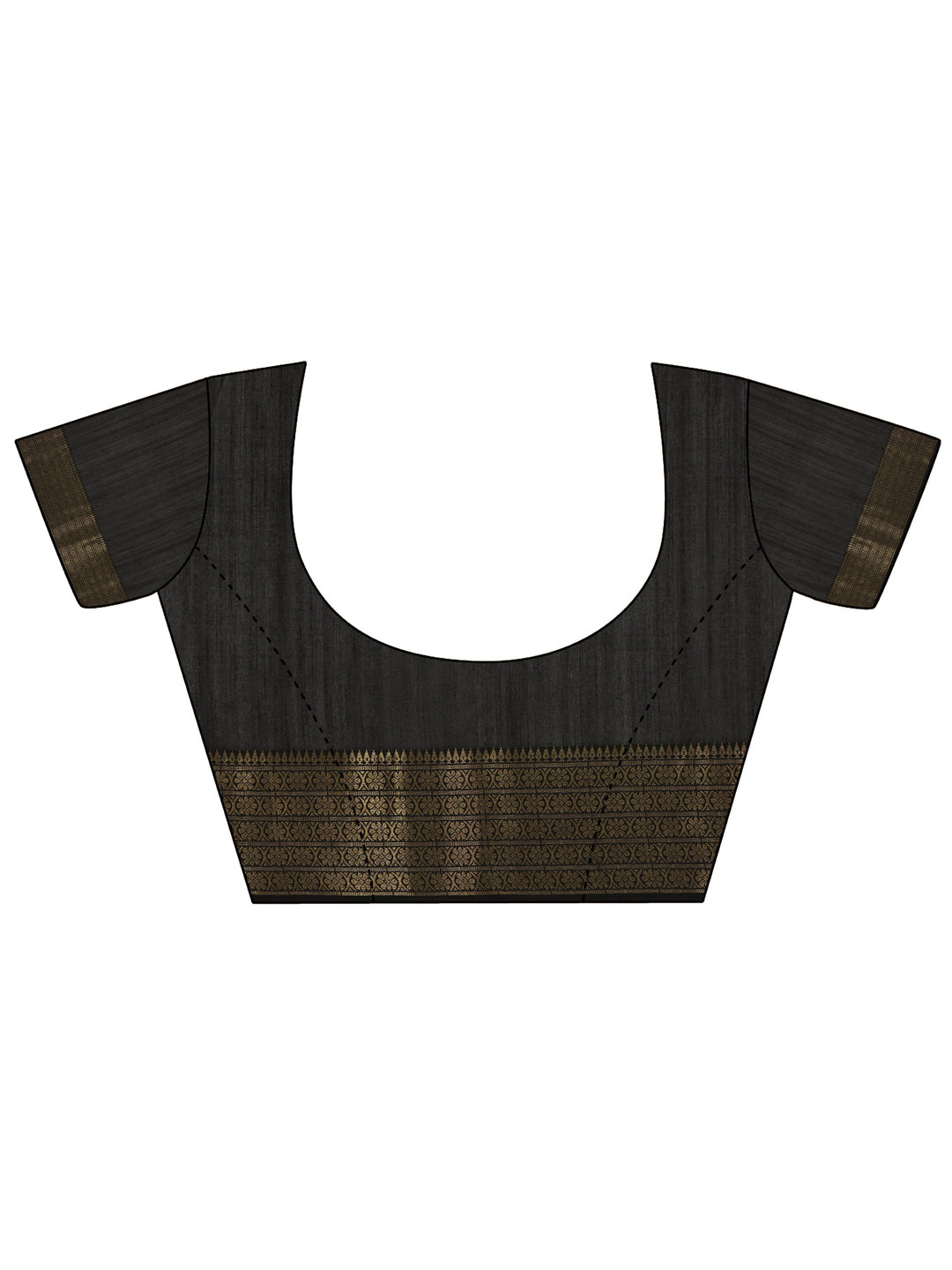  Black Printed Silk Blend Saree With Unstitched Blouse Piece 