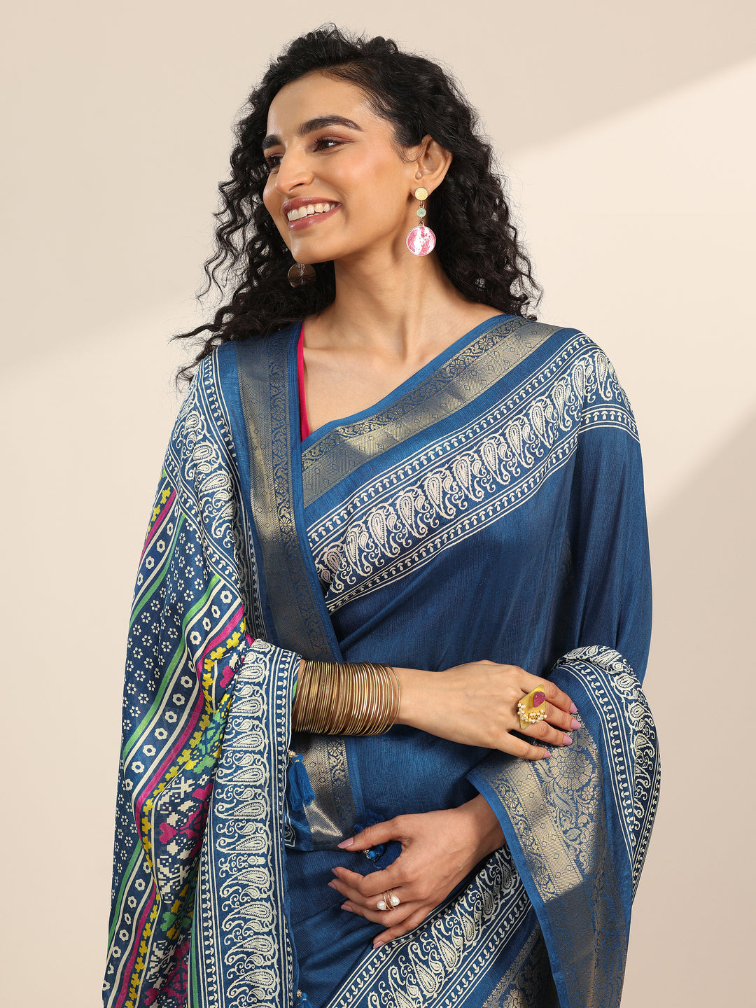  Teal Blue Solid Silk Blend Saree With Unstitched Blouse Piece 
