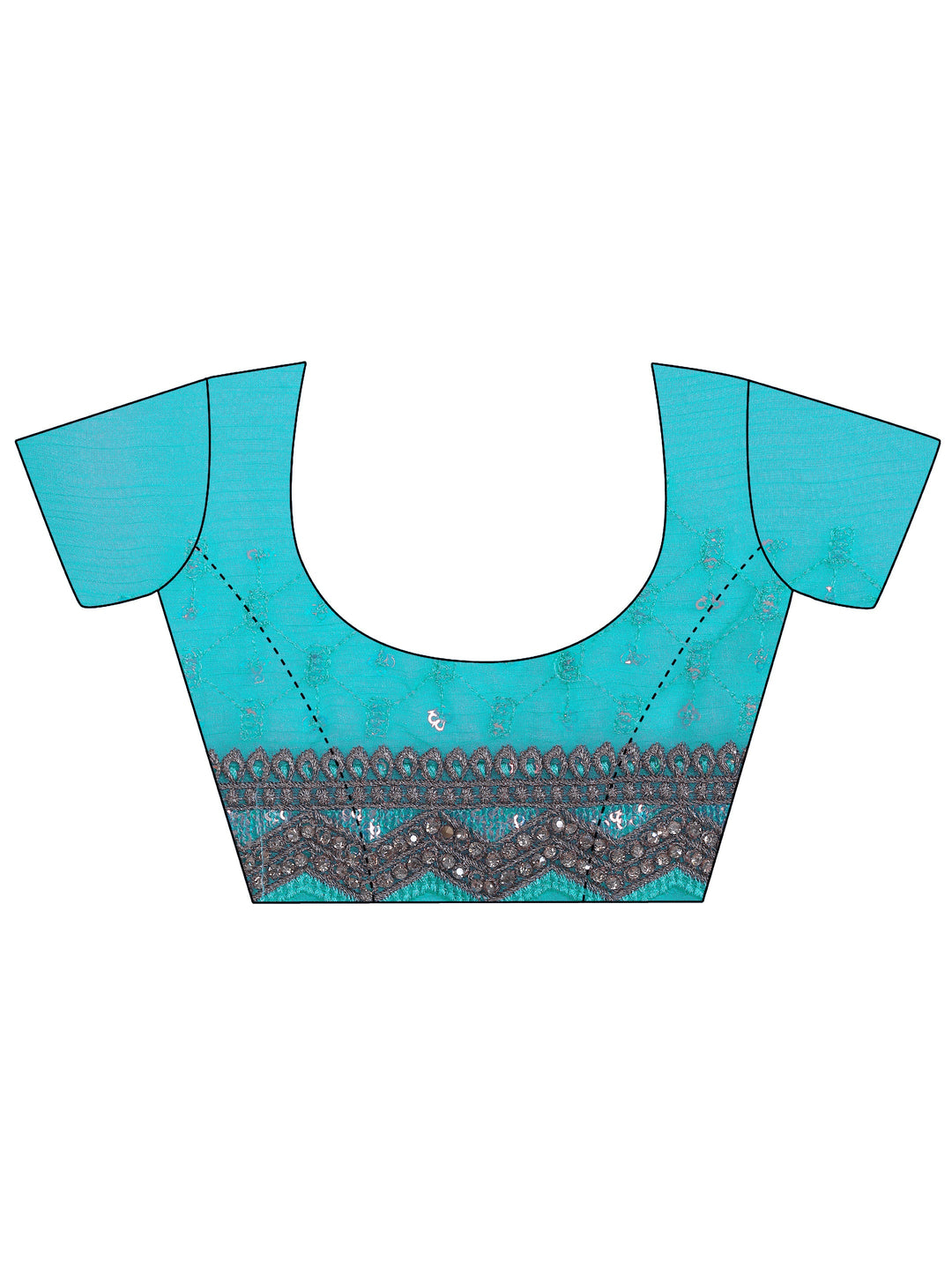  Turquoise blue Printed Silk Chiffon Saree With Unstitched Blouse Piece 