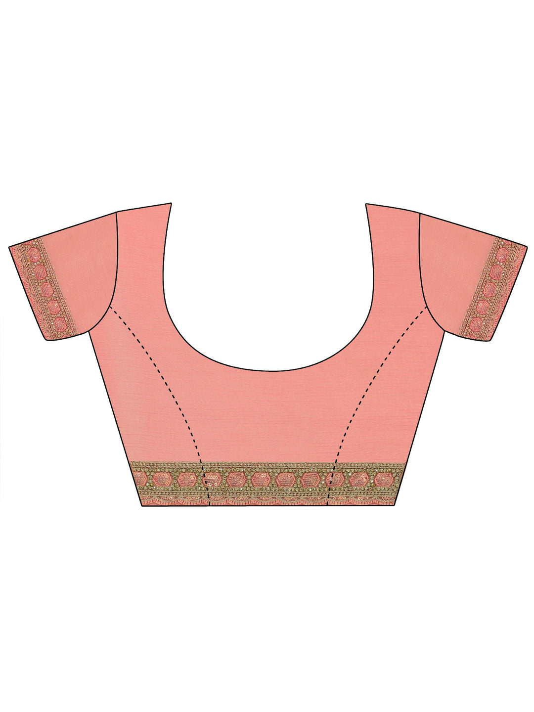  Pink Embroidered Silk Chiffon Saree With Unstitched Blouse Piece 