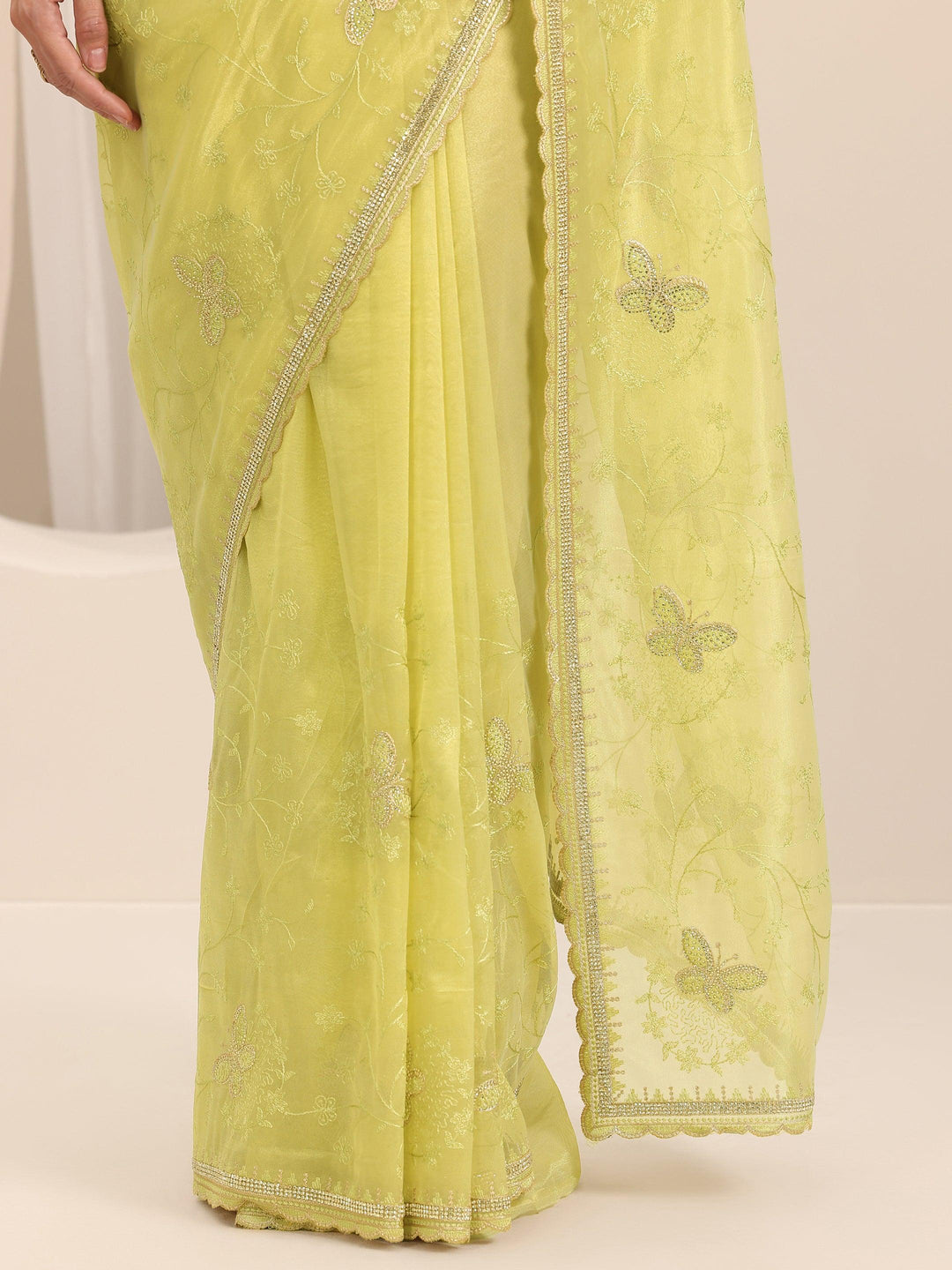  Green Embroidered Net Silk Saree With Unstitched Blouse Piece 
