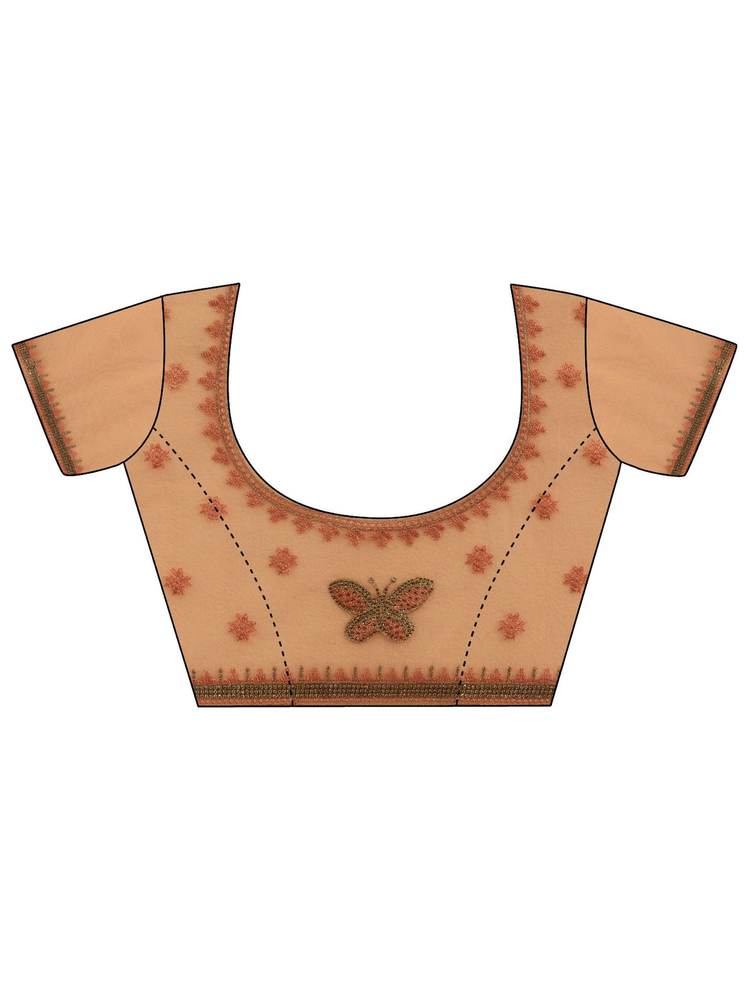  Peach Embroidered Net Silk Saree With Unstitched Blouse Piece 