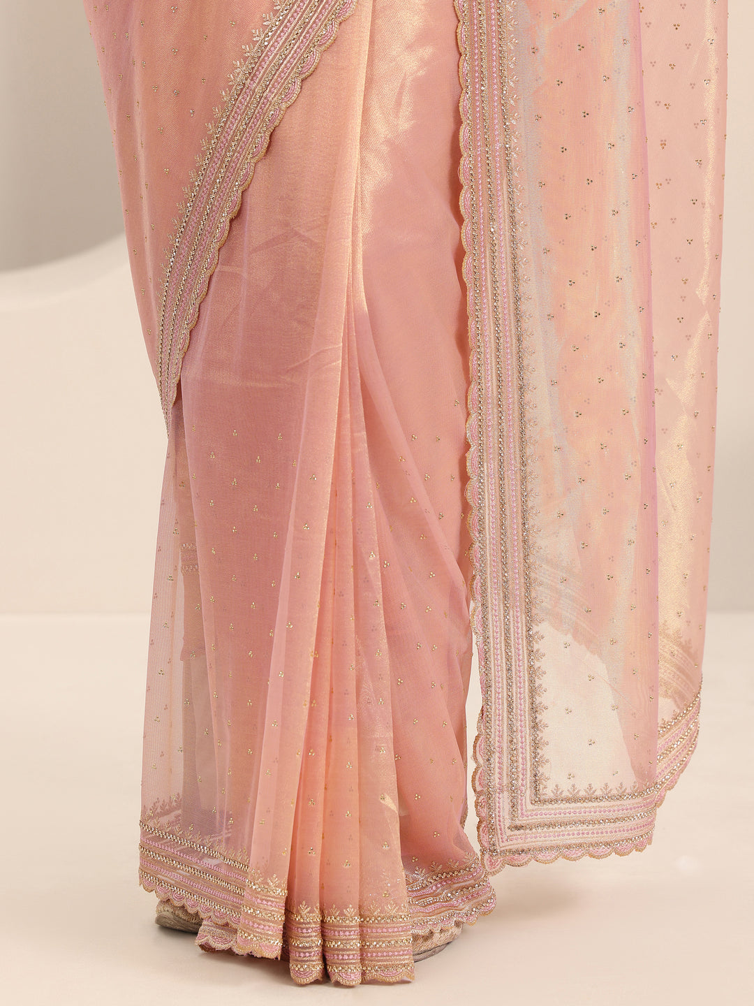  Pink Embroidered Net Silk Saree With Unstitched Blouse Piece 
