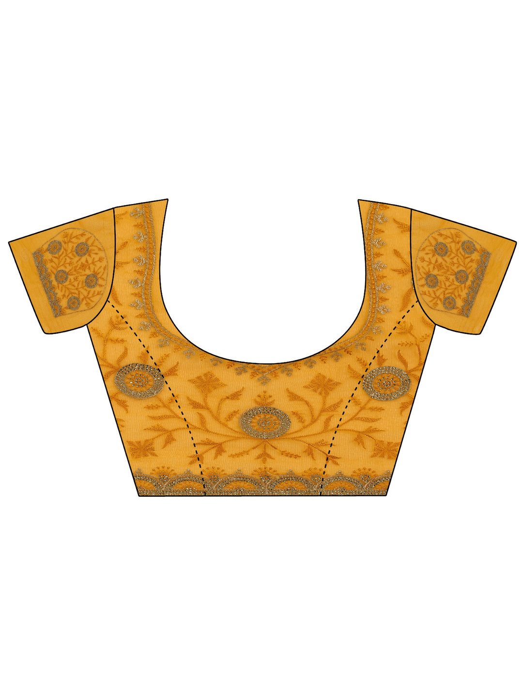  Mustard Embroidered Chiffon Saree With Unstitched Blouse Piece 