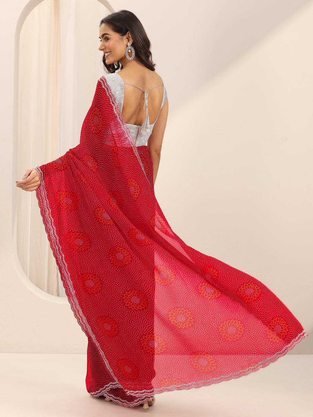  Red Printed Georgette Saree With Unstitched Blouse Piece 