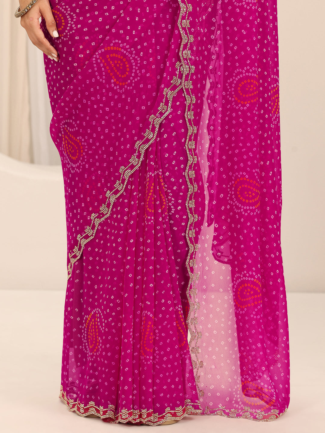  Pink Printed Georgette Saree With Unstitched Blouse Piece 