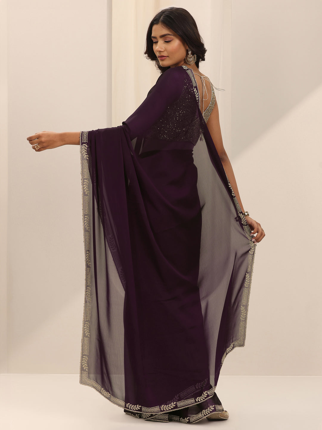  Burgundy Solid Satin Saree With Unstitched Blouse Piece 