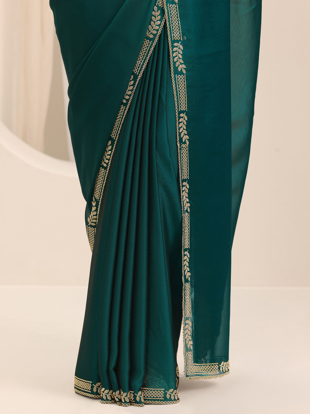  Teal Solid Satin Saree With Unstitched Blouse Piece 