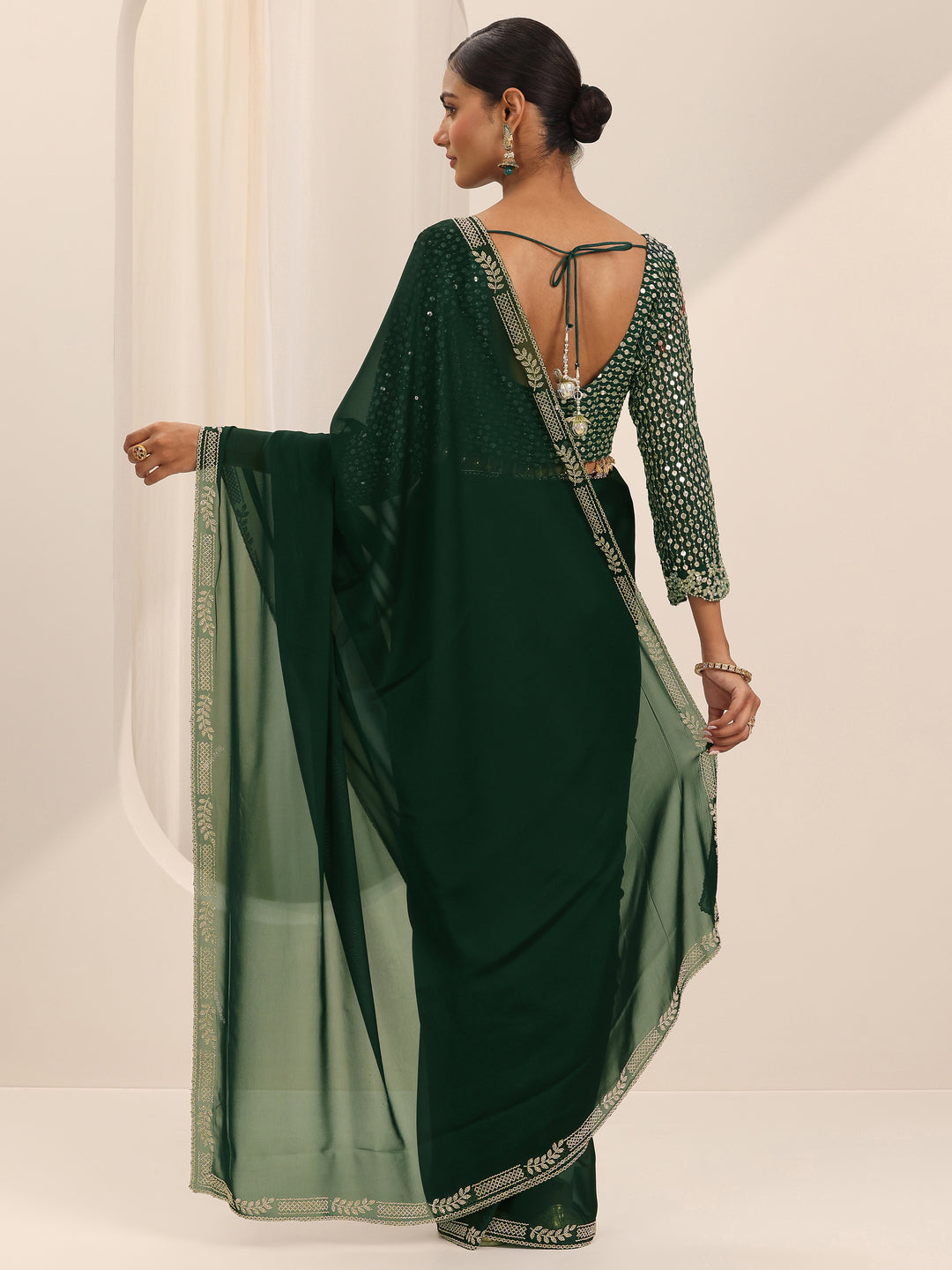  Green Solid Satin Saree With Unstitched Blouse Piece 