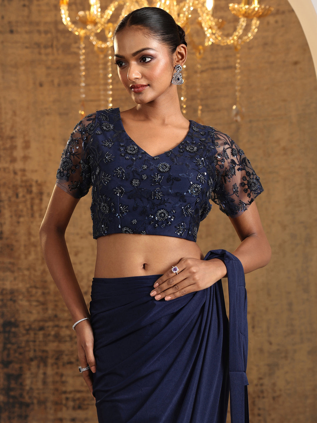  Libas Art Navy Blue Embellished Nylon Ready to Wear Saree 