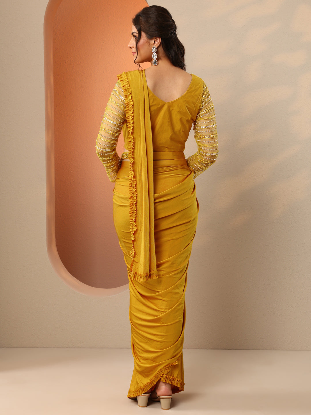  Libas Art Mustard Solid Nylon Ready to Wear Saree 