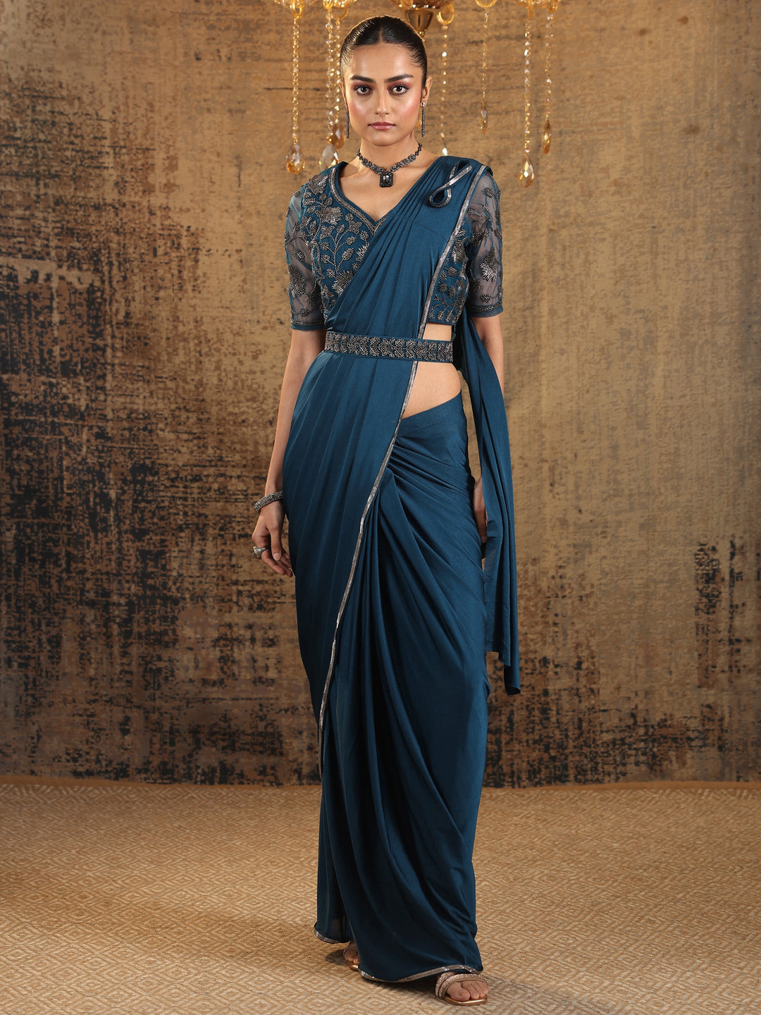  Libas Art Green Solid Nylon Ready to Wear Saree 