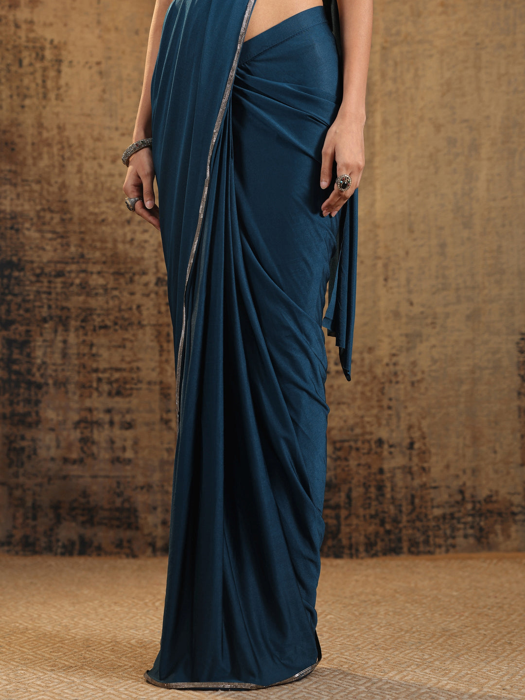  Libas Art Green Solid Nylon Ready to Wear Saree 