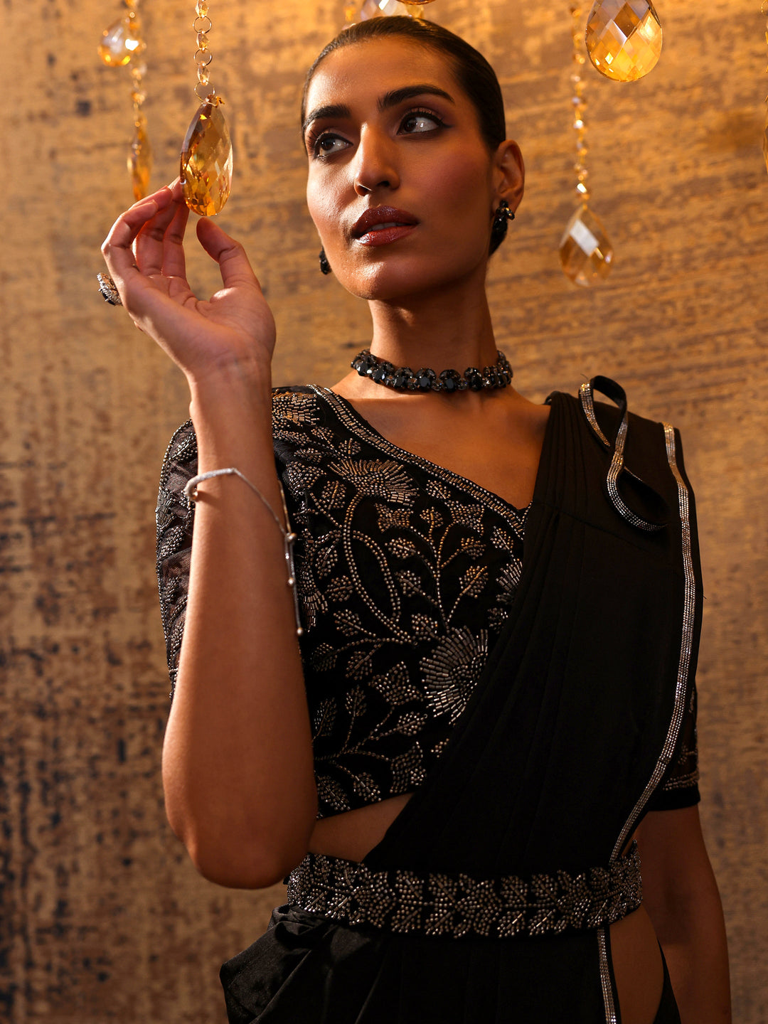  Black Solid Nylon Ready to Wear Saree 