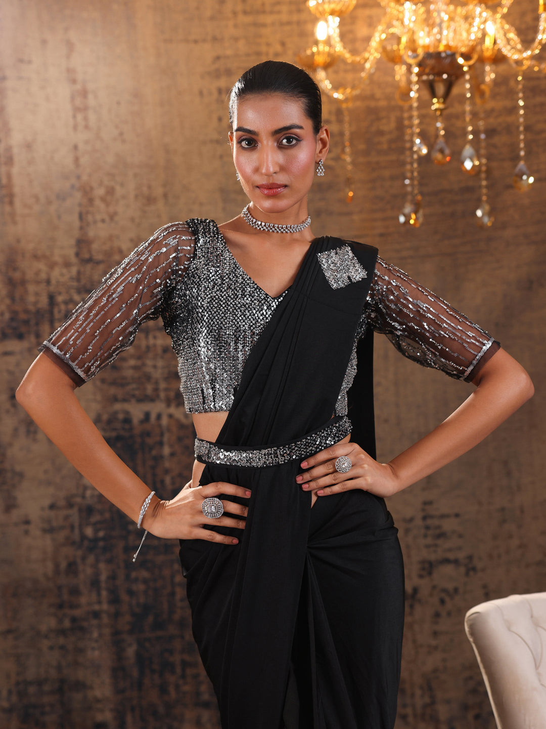  Libas Art Black Printed Nylon Ready to Wear Saree 