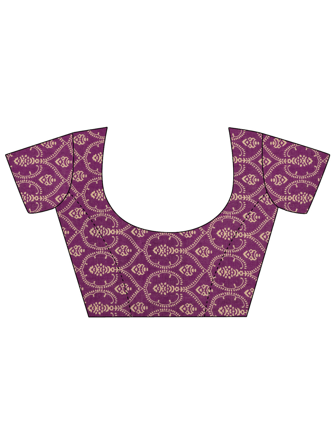  Burgundy Printed Cotton Saree With Unstitched Blouse Piece 