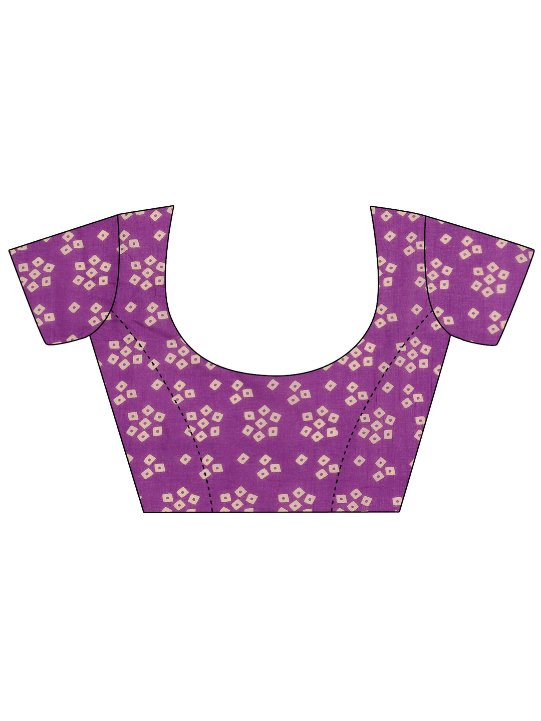  Purple Printed Cotton Saree With Unstitched Blouse Piece 