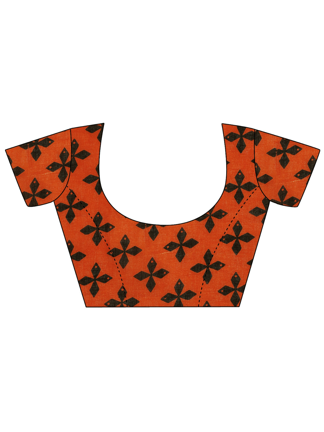 Orange Printed Cotton Saree With Unstitched Blouse Piece 
