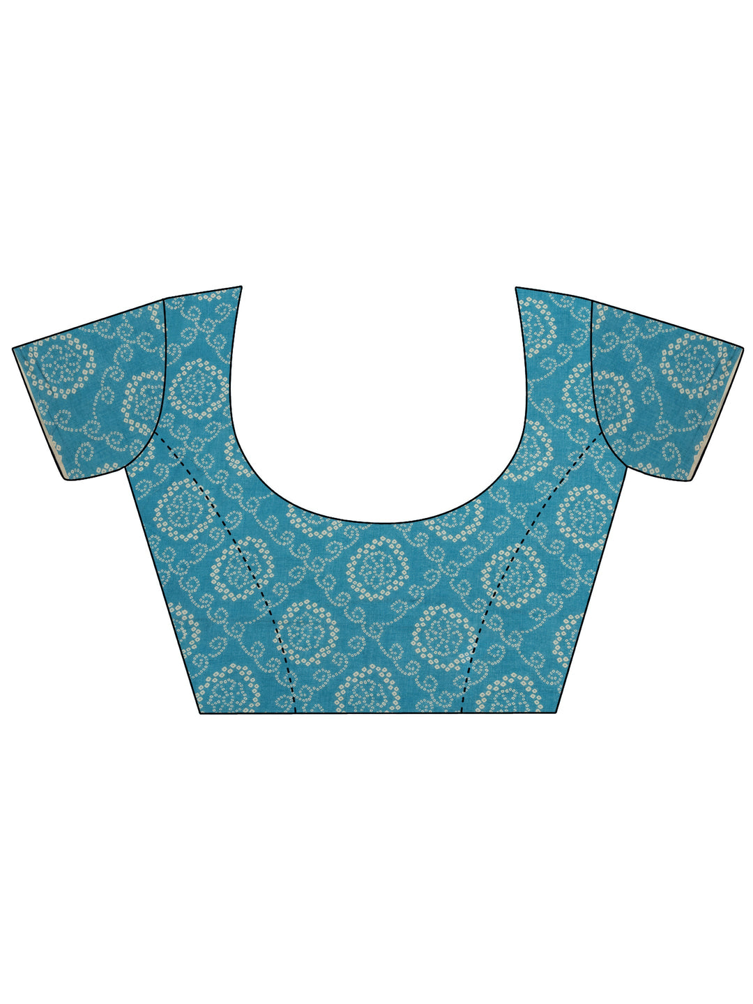  Turquoise Blue Printed Cotton Saree With Unstitched Blouse Piece 
