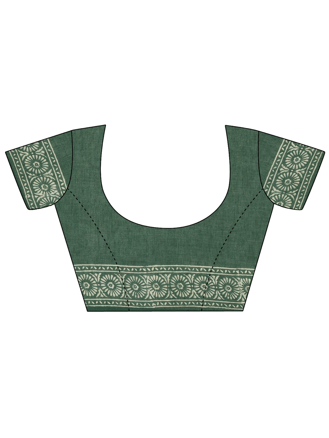  Green Printed Cotton Saree With Unstitched Blouse Piece 