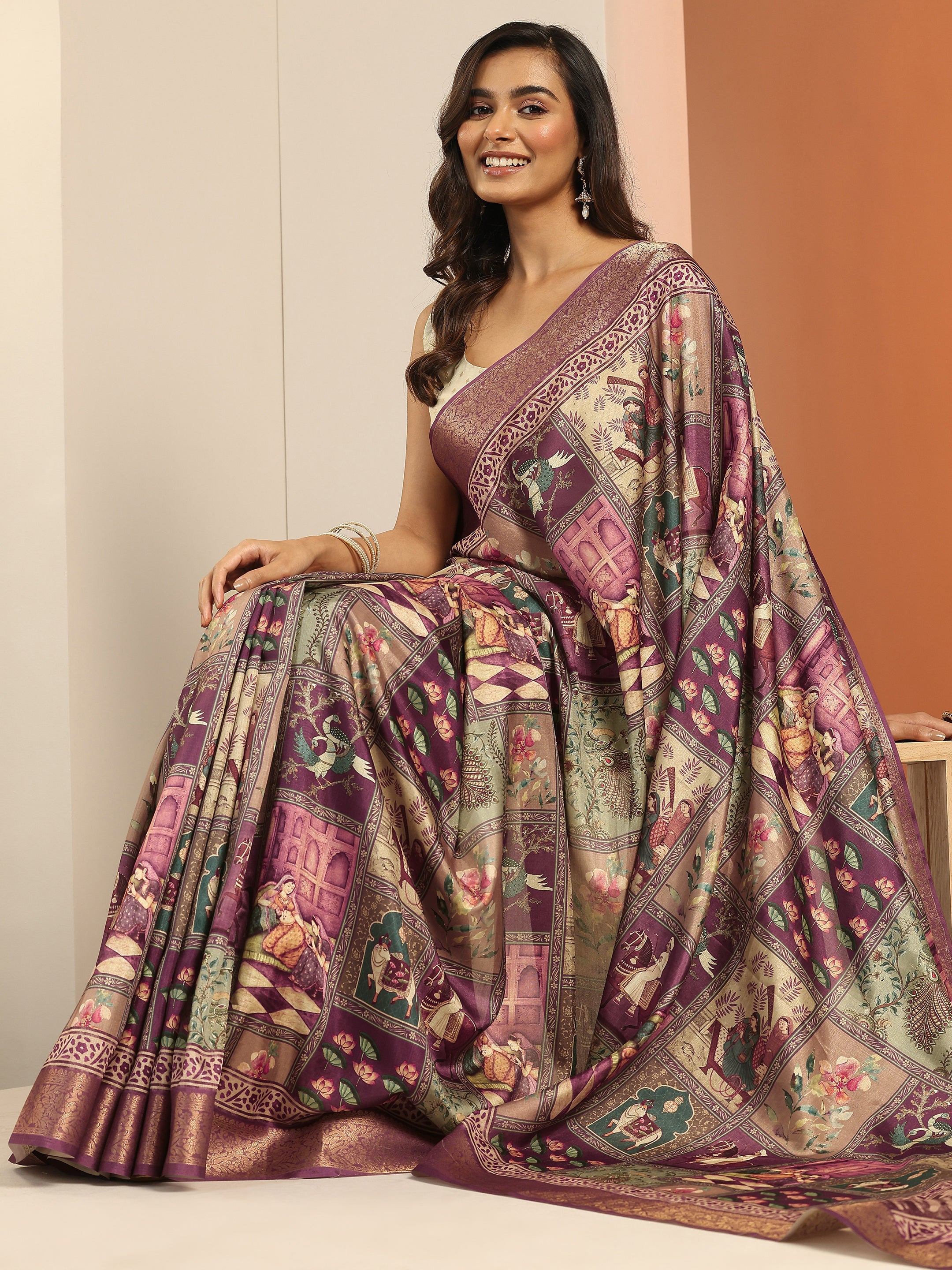 libas Mauve Printed Silk Blend Saree With Unstitched Blouse Piece-picture-50