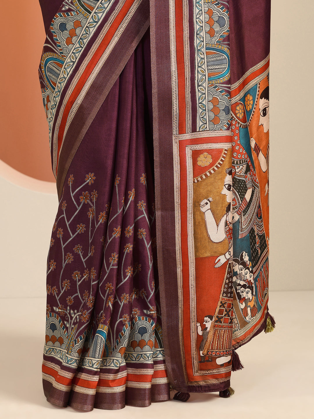  Burgundy Solid Silk Blend Saree With Unstitched Blouse Piece 