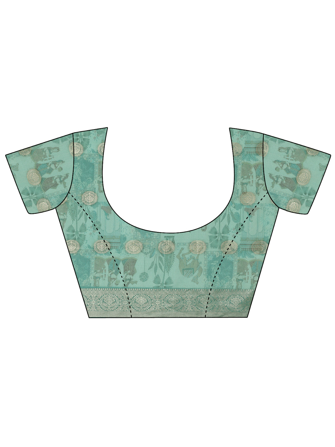  Turquoise blue Printed Silk Blend Saree With Unstitched Blouse Piece 