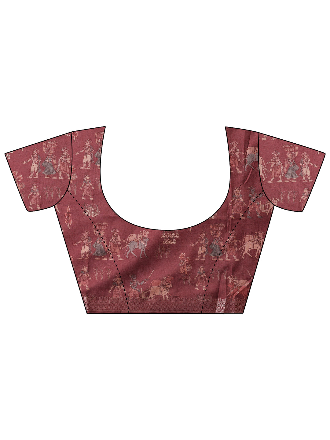  Burgundy Printed Silk Blend Saree With Unstitched Blouse Piece 