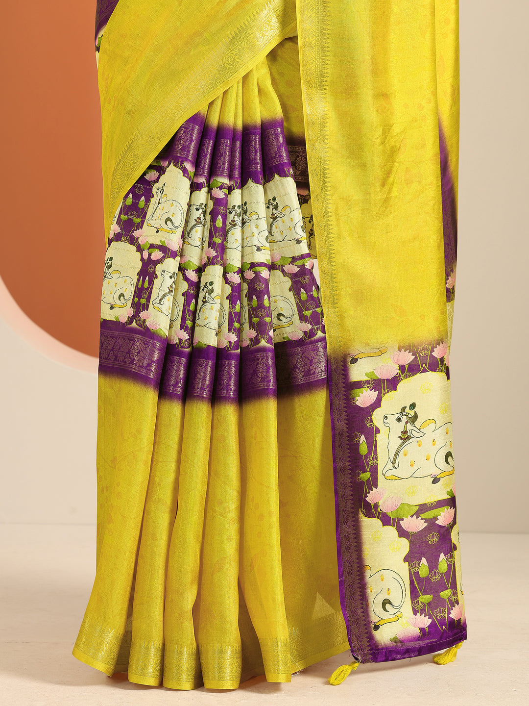  Yellow Printed Georgette Saree With Unstitched Blouse Piece 