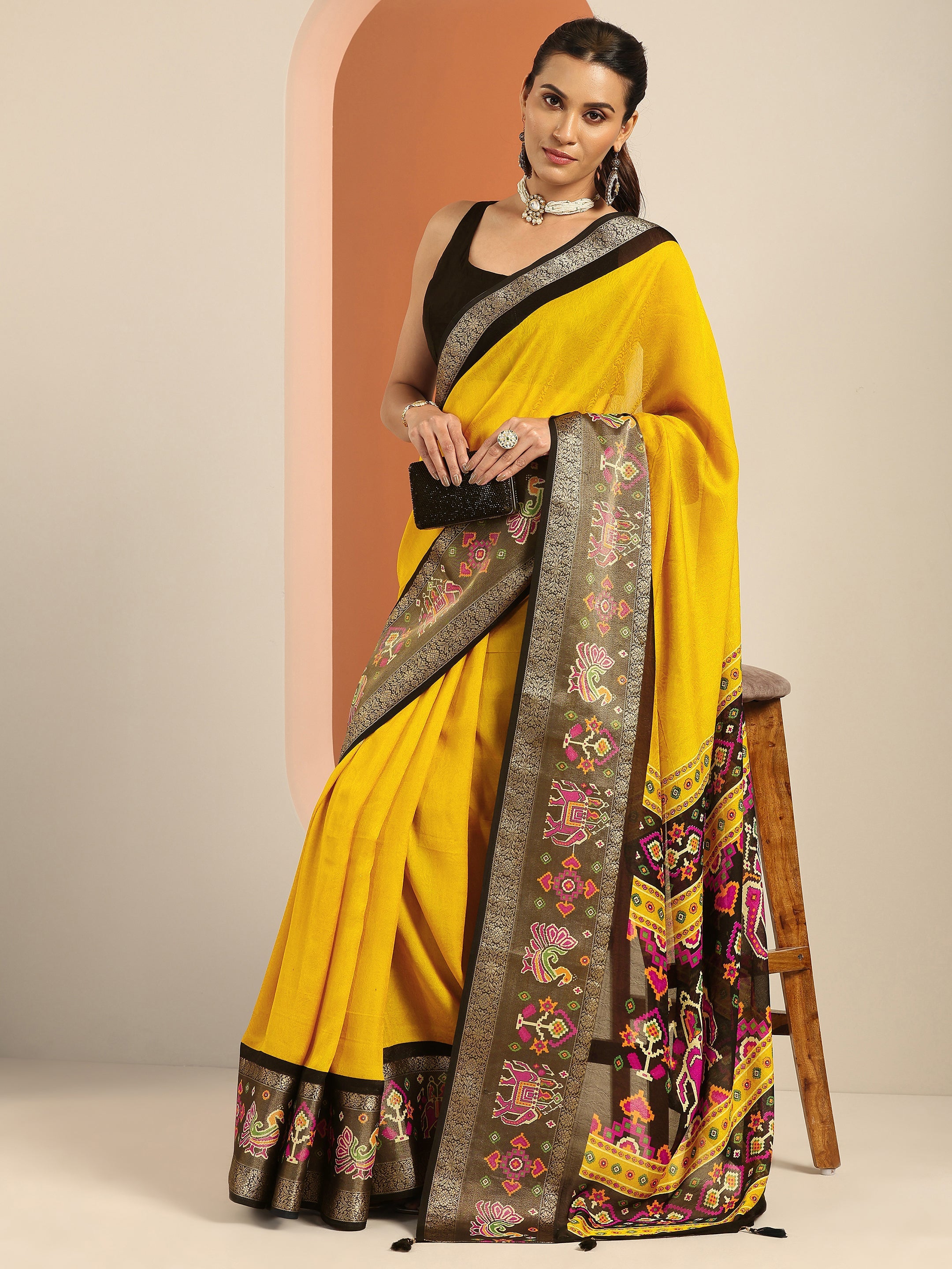 libas Mustard Solid Georgette Saree With Unstitched Blouse Piece-picture-37