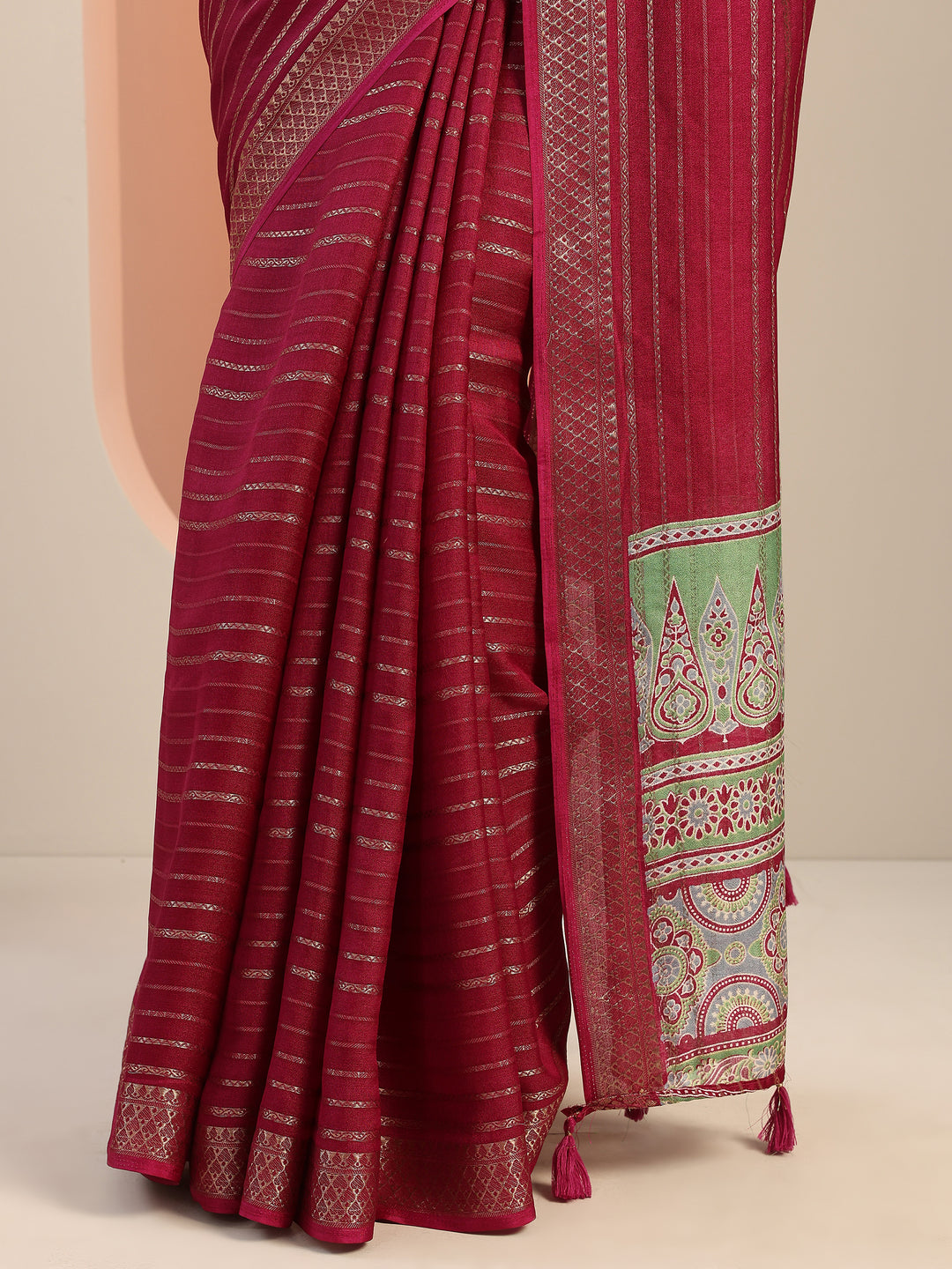 Burgundy Woven Design Georgette Saree With Unstitched Blouse Piece 