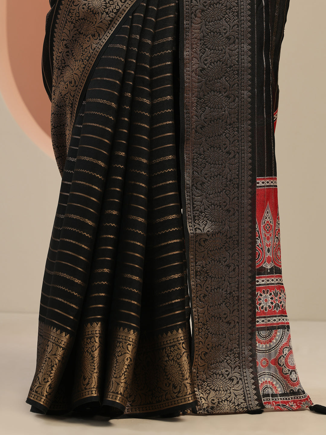  Black Woven Design Georgette Saree With Unstitched Blouse Piece 