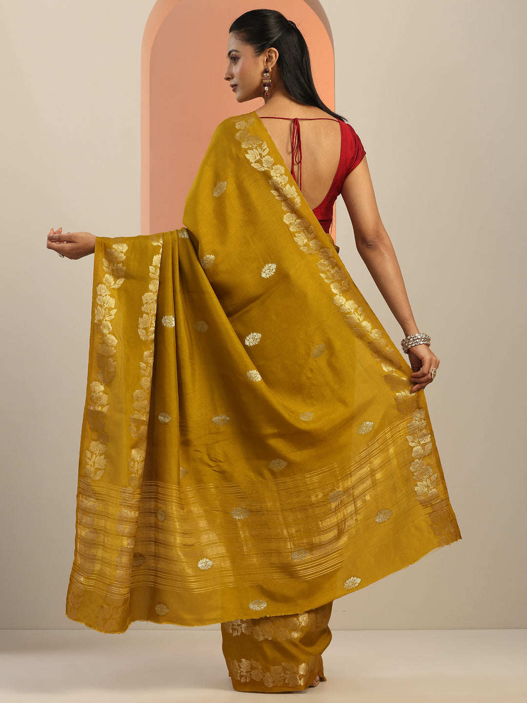  Mustard Woven Design Silk Blend Saree With Unstitched Blouse Piece 