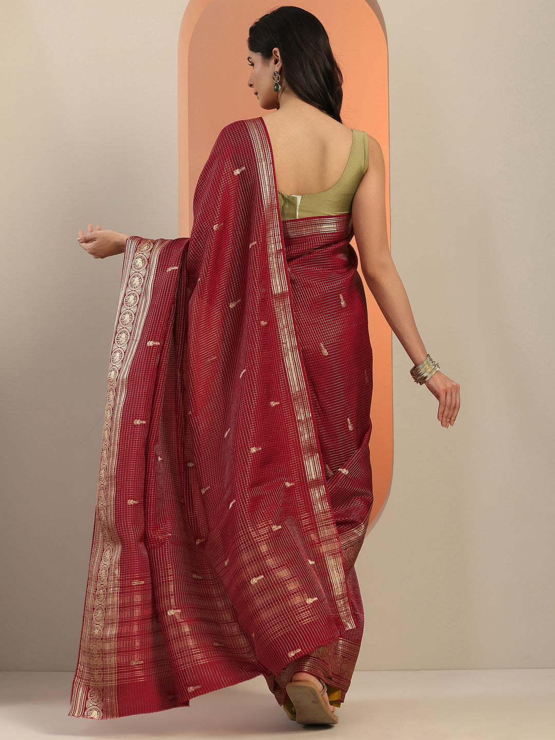  Maroon Woven Design Silk Blend Saree With Unstitched Blouse Piece 