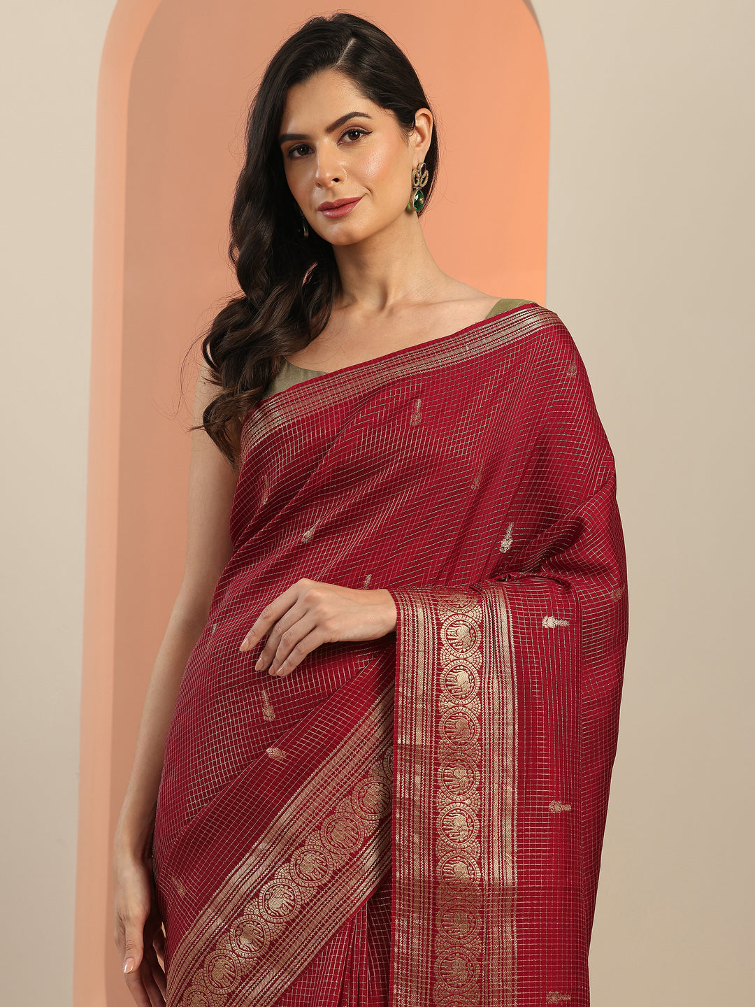  Maroon Woven Design Silk Blend Saree With Unstitched Blouse Piece 